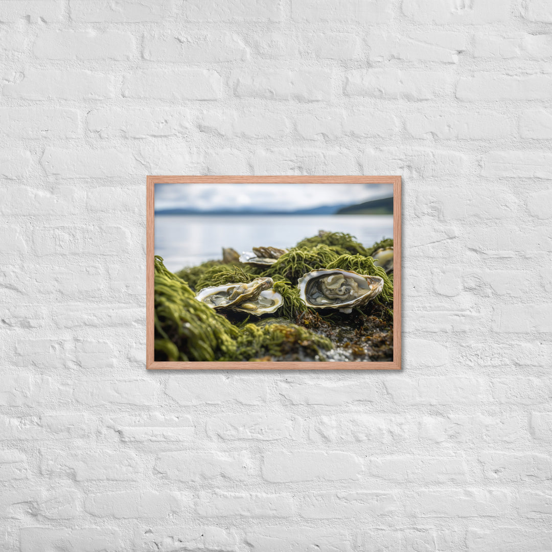 European Flat Oysters on a Bed of Seaweed Framed poster 🤤 from Yumify.AI