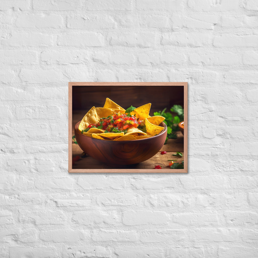 A colorful bowl of chips and salsa Framed poster 🤤 from Yumify.AI