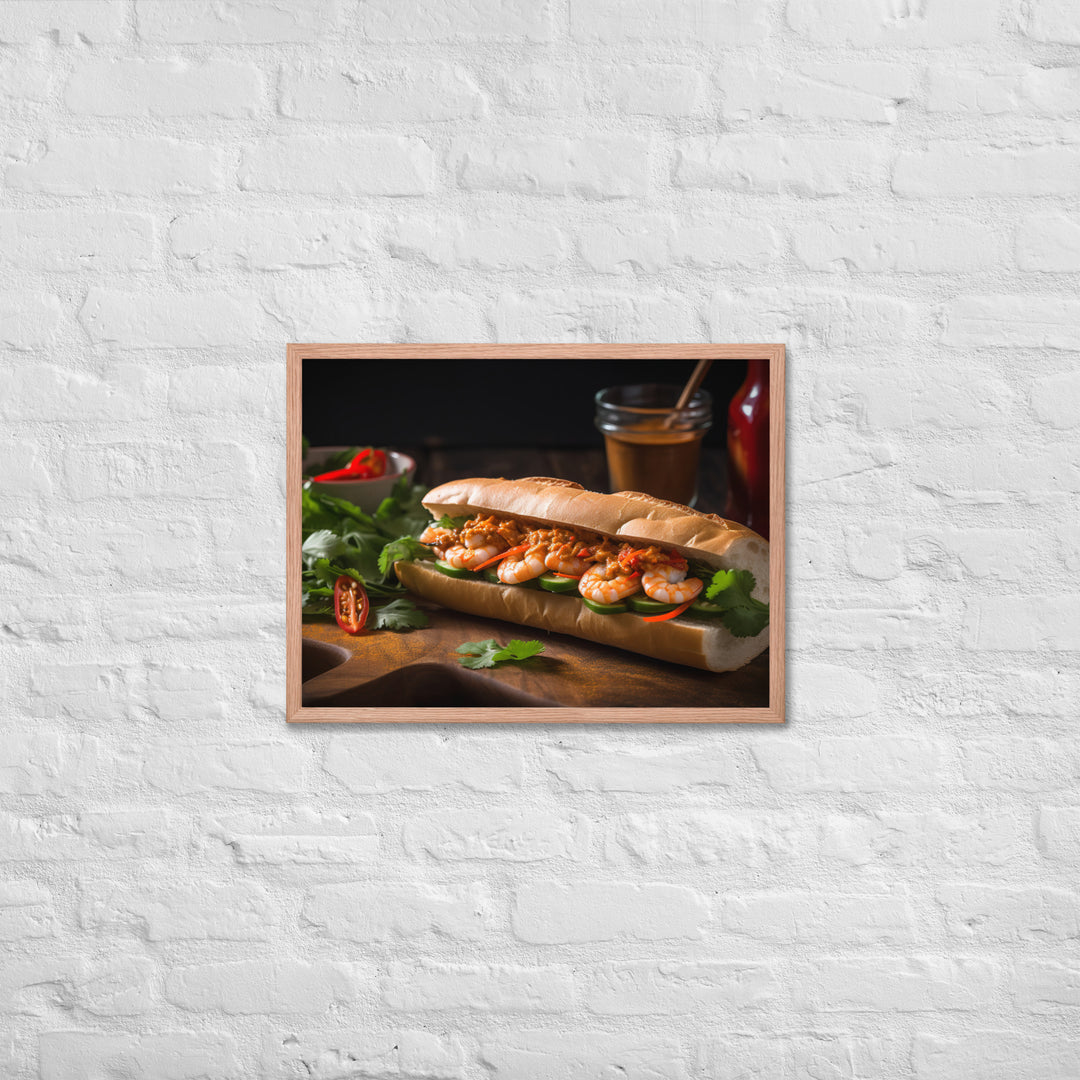 Spicy Banh Mi with Grilled Shrimp and Sriracha Mayo Framed poster 🤤 from Yumify.AI