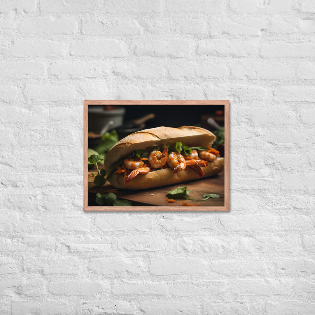 Spicy Banh Mi with Grilled Shrimp and Sriracha Mayo Framed poster 🤤 from Yumify.AI