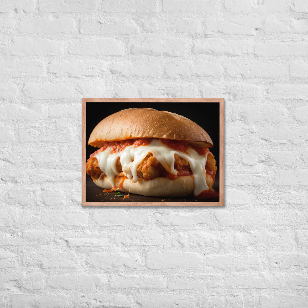 Sizzling Chicken Parmesan on a Hero Roll Framed poster 🤤 from Yumify.AI