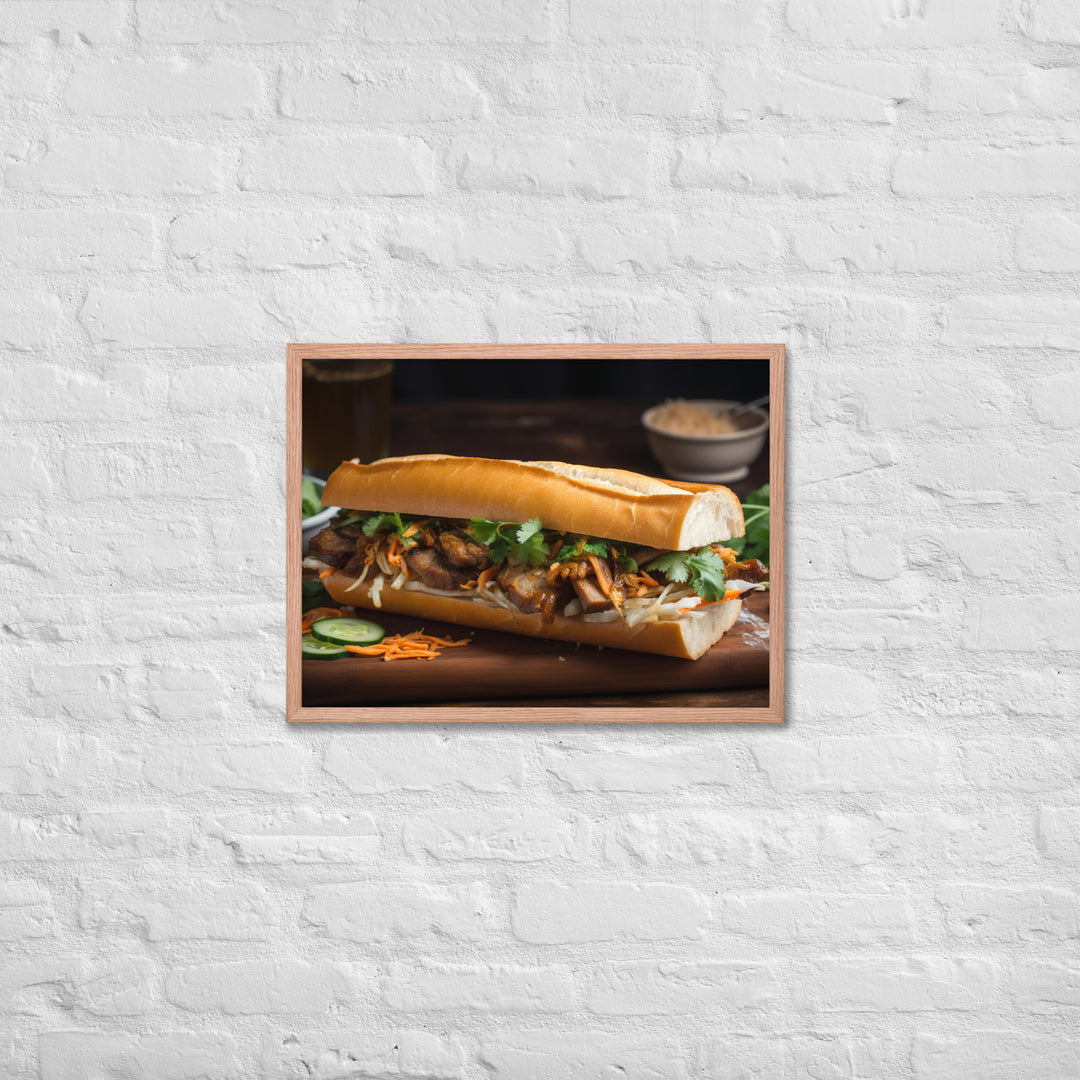 Classic Banh Mi Sandwich with Pork Belly and Caramelized Onion Framed poster 🤤 from Yumify.AI