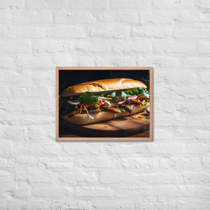 Classic Banh Mi Sandwich with Pork Belly and Caramelized Onion Framed poster 🤤 from Yumify.AI