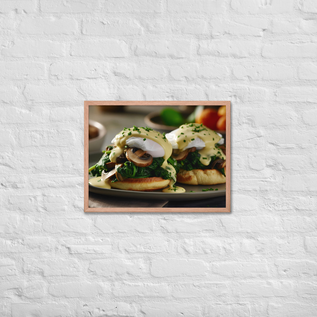 Spinach and Mushroom Eggs Benedict Framed poster 🤤 from Yumify.AI