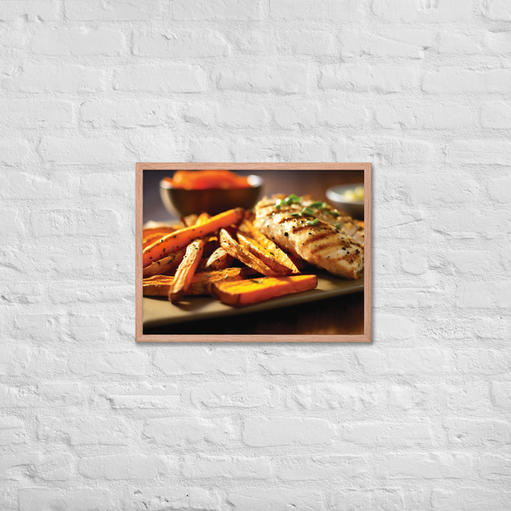 Grilled Fish and Sweet Potato Fries Framed poster 🤤 from Yumify.AI