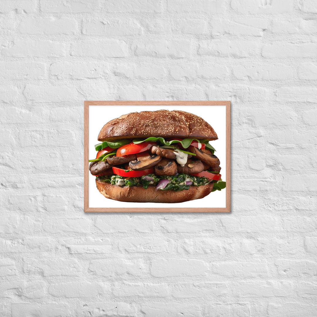 Vegan Delight Mushroom Burger Framed poster 🤤 from Yumify.AI