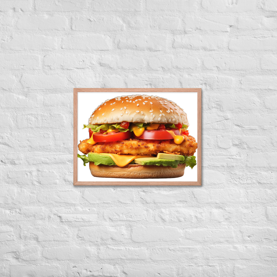 Spicy Chicken Burger Delight Framed poster 🤤 from Yumify.AI