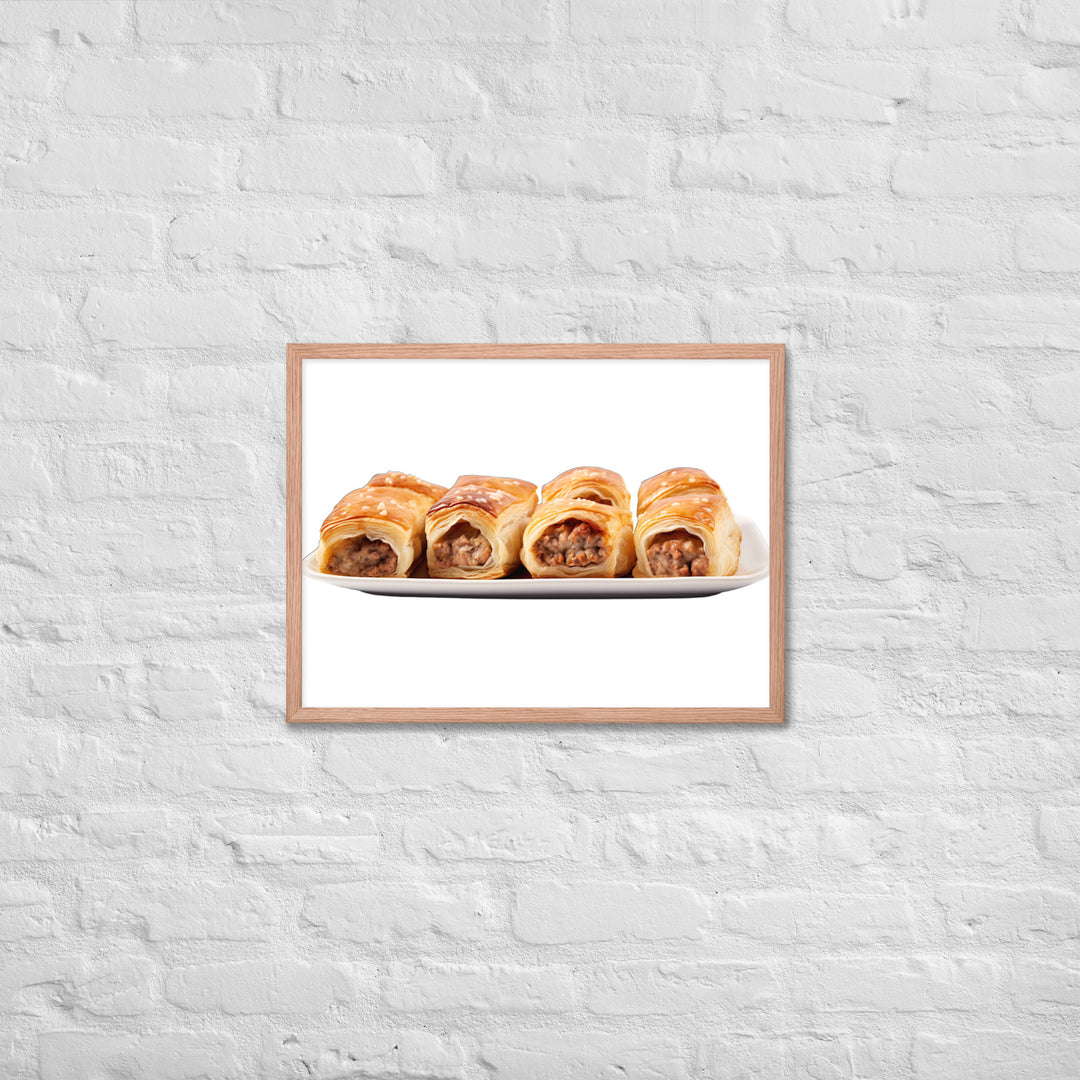 Flaky Golden Sausage Rolls Framed poster 🤤 from Yumify.AI