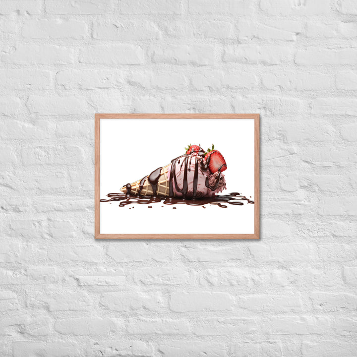 Chocolate Drizzle Over Strawberry Ice Cream Framed poster 🤤 from Yumify.AI