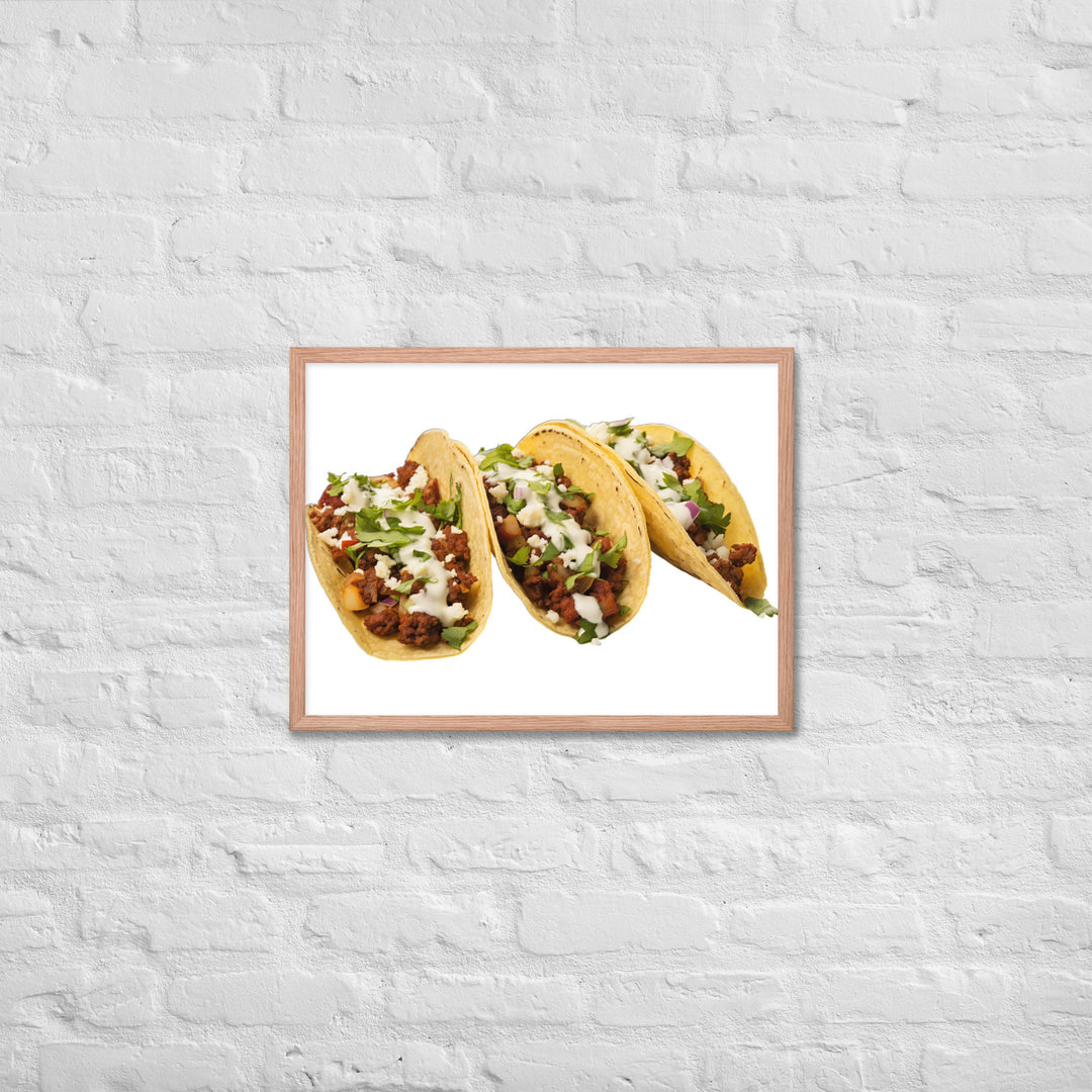 Spicy Chorizo Tacos Glow Framed poster 🤤 from Yumify.AI