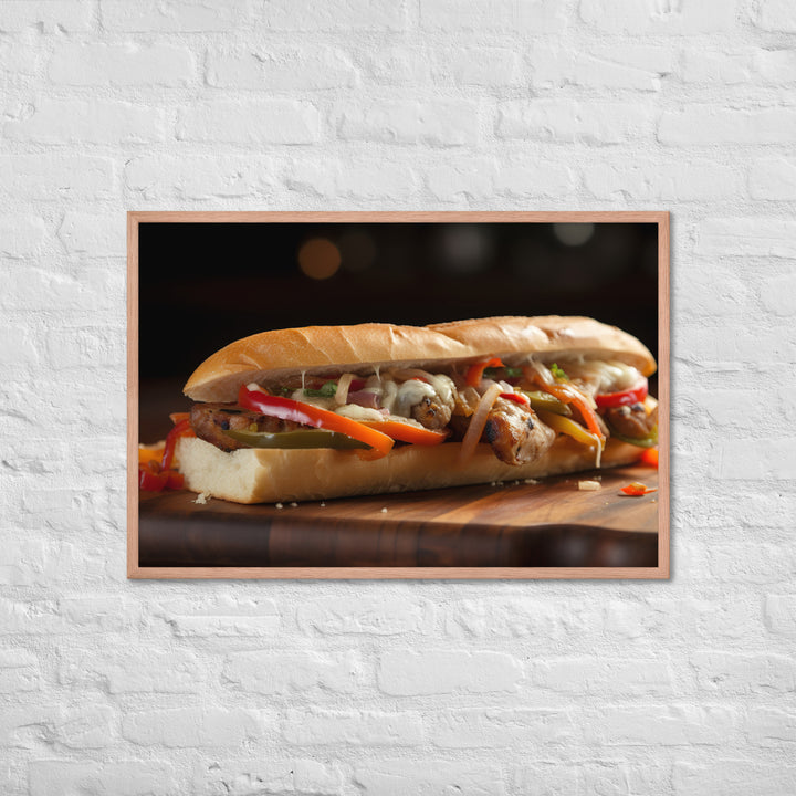 Sausage and peppers sandwich Framed poster 🤤 from Yumify.AI