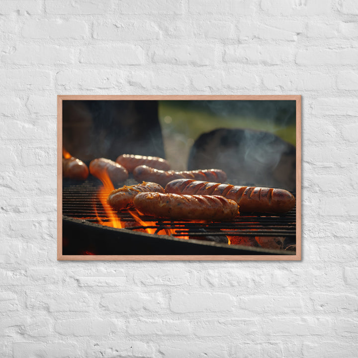 Grilled Sausage on an Open Flame Framed poster 🤤 from Yumify.AI