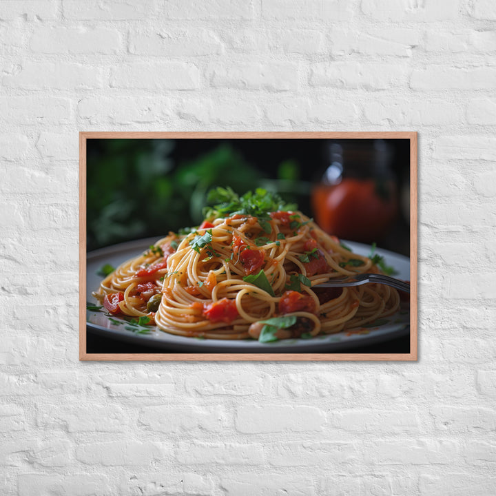 Vegan Spaghetti with Tomato Sauce Framed poster 🤤 from Yumify.AI