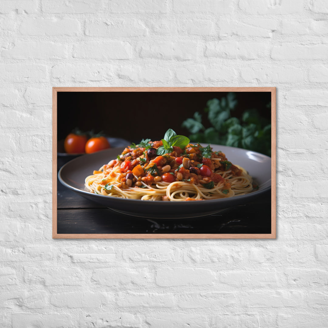 Vegan Spaghetti with Tomato Sauce Framed poster 🤤 from Yumify.AI