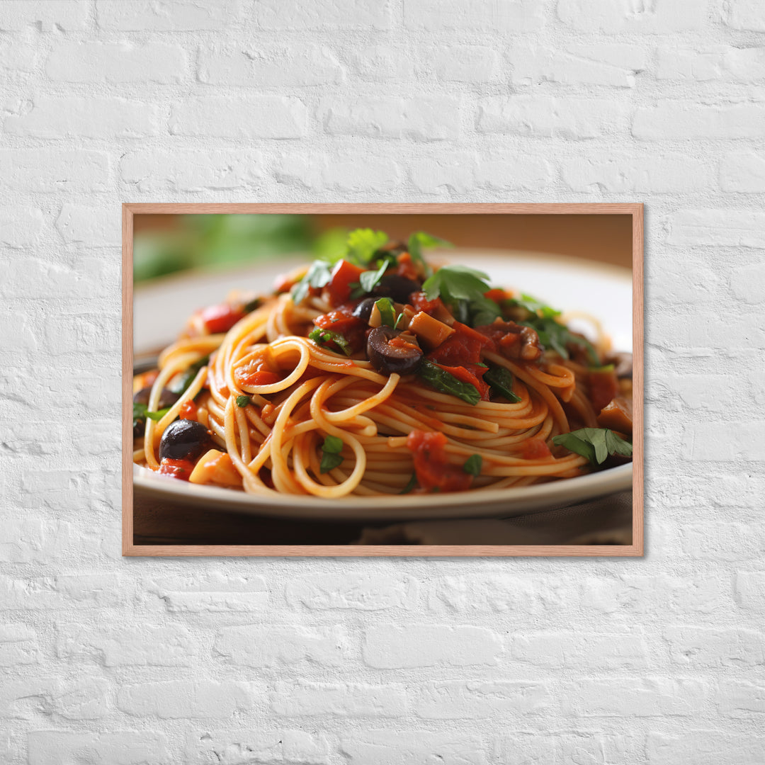 Vegan Spaghetti with Tomato Sauce Framed poster 🤤 from Yumify.AI