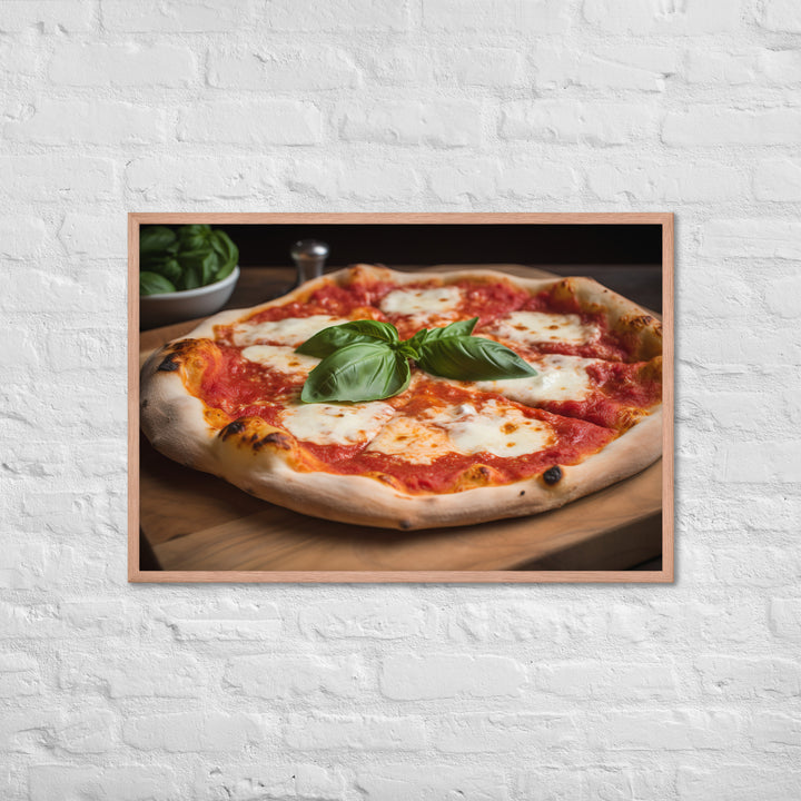 A Margherita Pizza with Fresh Basil Framed poster 🤤 from Yumify.AI