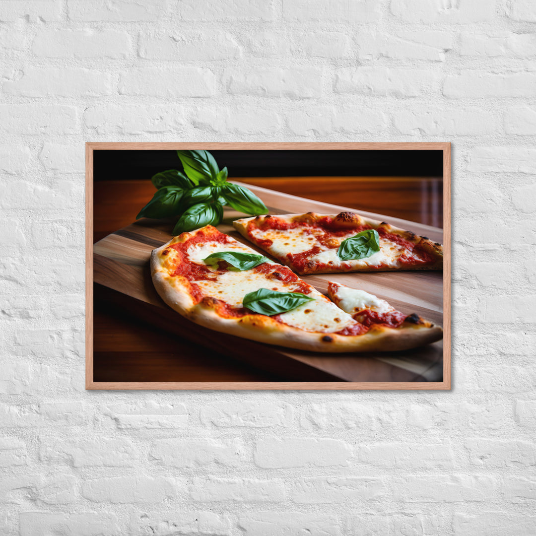 A Margherita Pizza with Fresh Basil Framed poster 🤤 from Yumify.AI