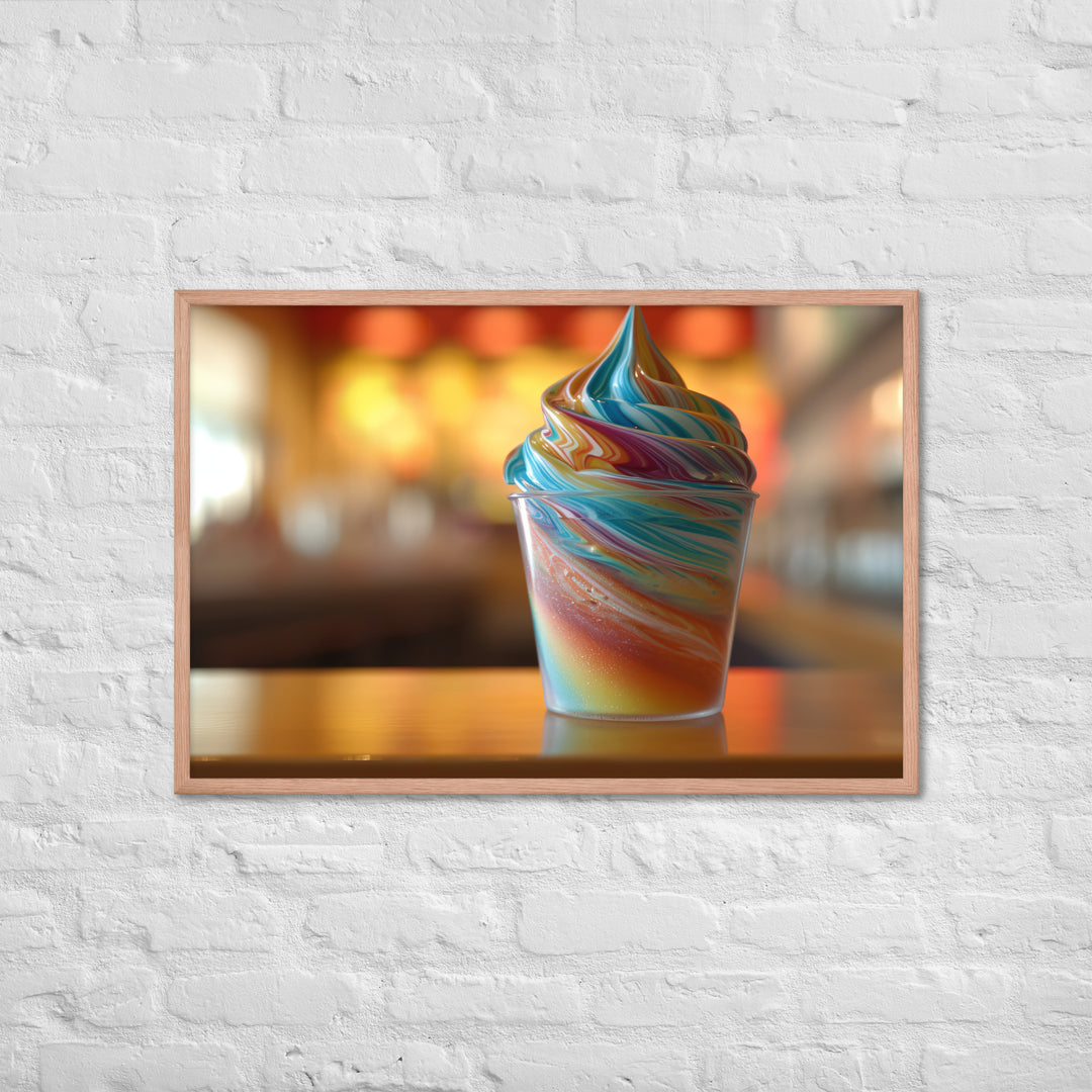 Rainbow Swirl Soft Serve Cup Framed poster 🤤 from Yumify.AI