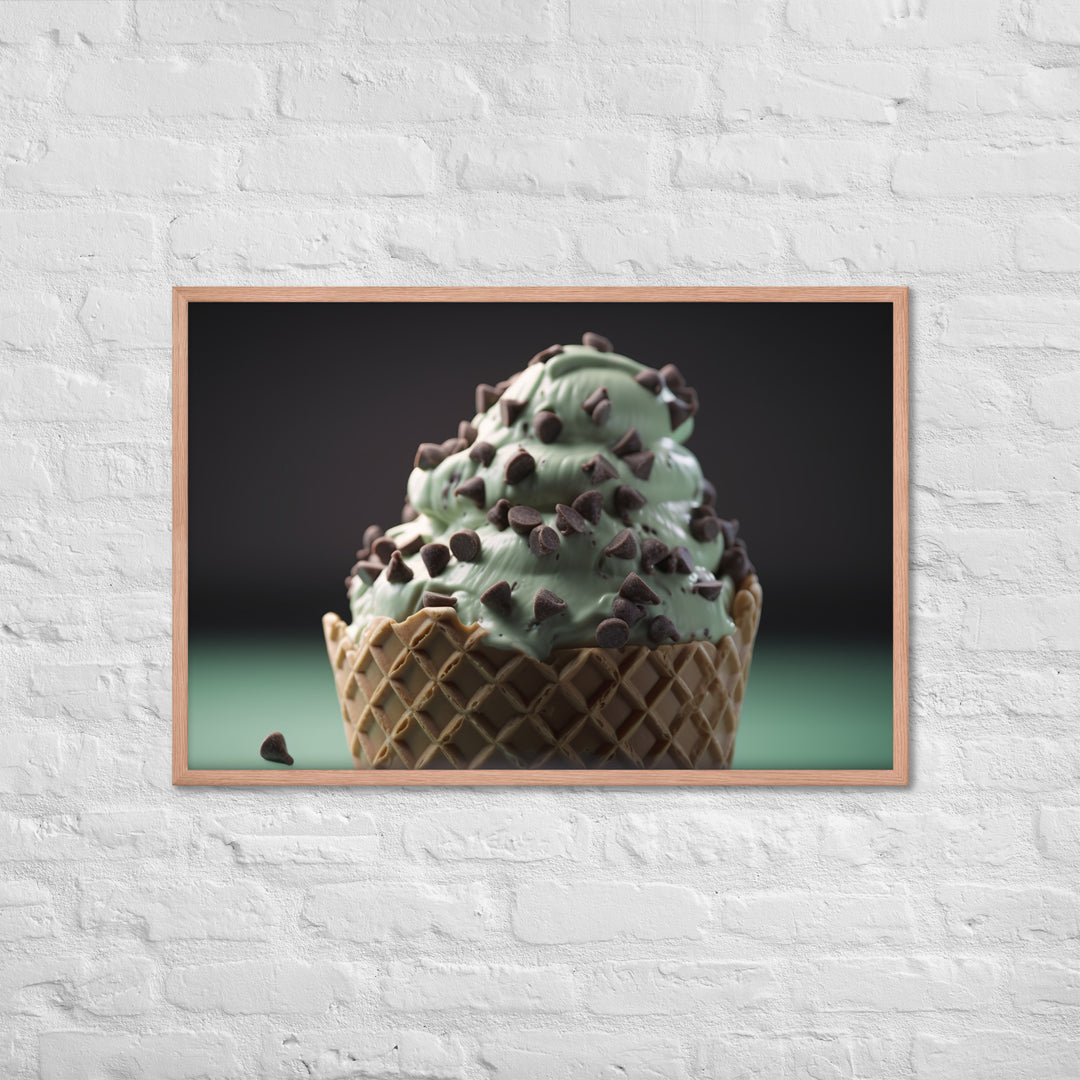 Mint Chocolate Chip Soft Serve Waffle Cone Framed poster 🤤 from Yumify.AI