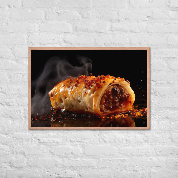 Spicy Sausage Roll Framed poster 🤤 from Yumify.AI