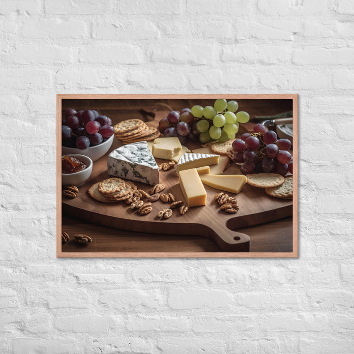 A cheese board featuring creamy brie Framed poster 🤤 from Yumify.AI