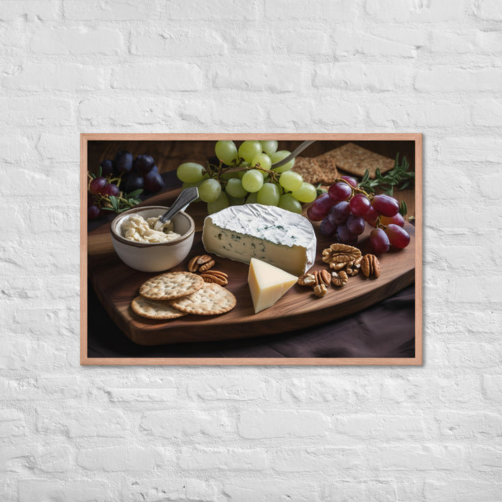 A cheese board featuring creamy brie Framed poster 🤤 from Yumify.AI