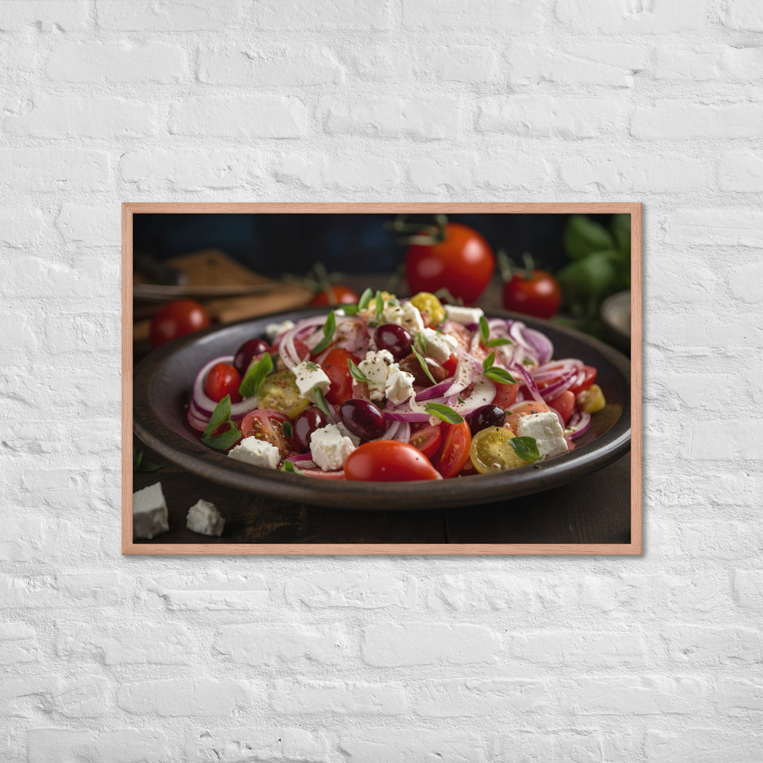 Classic Greek salad with ripe cherry tomatoes Framed poster 🤤 from Yumify.AI