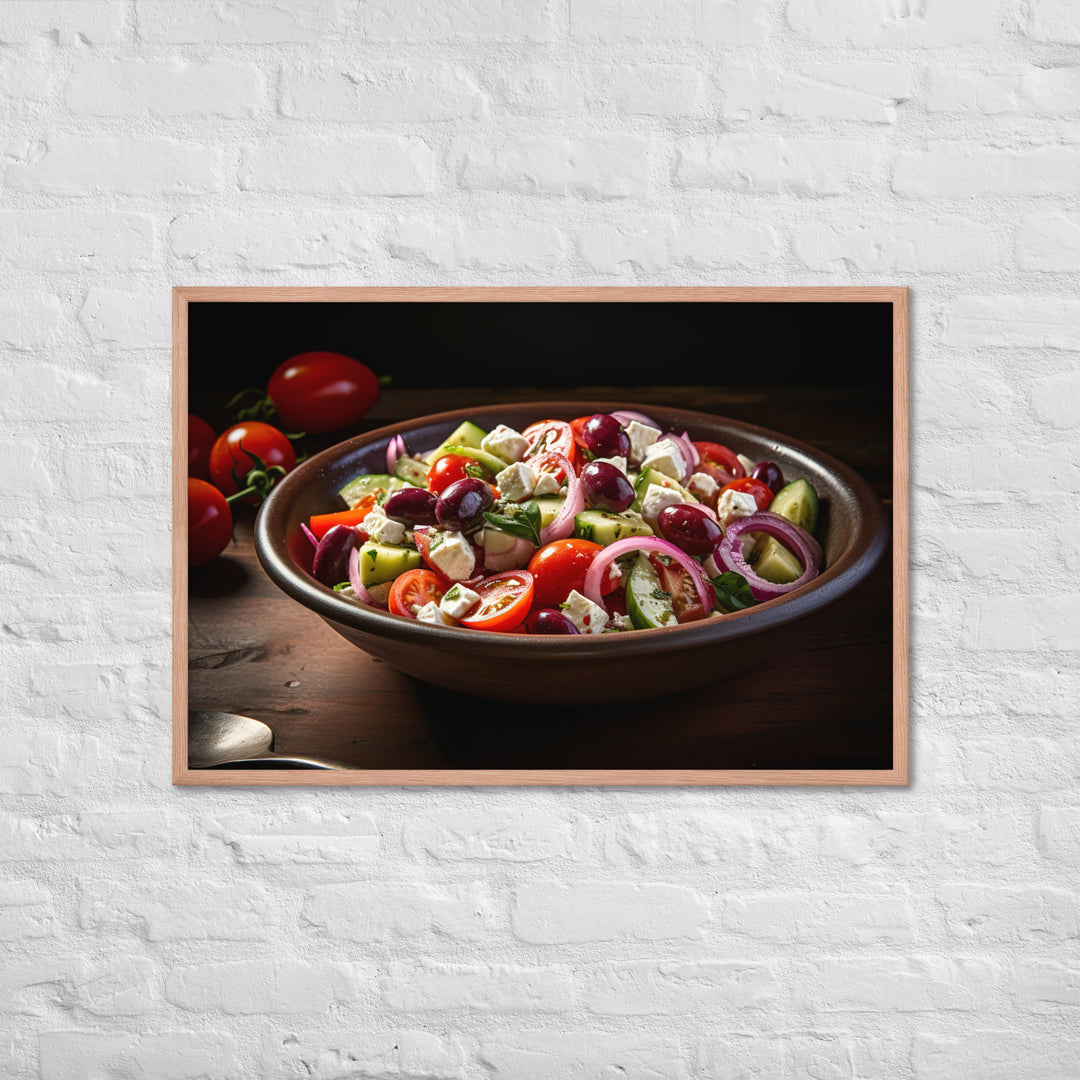 Classic Greek salad with ripe cherry tomatoes Framed poster 🤤 from Yumify.AI