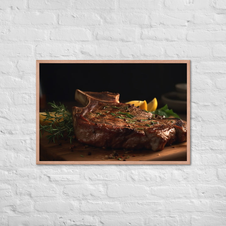 T-Bone Steak on a Wooden Board Framed poster 🤤 from Yumify.AI