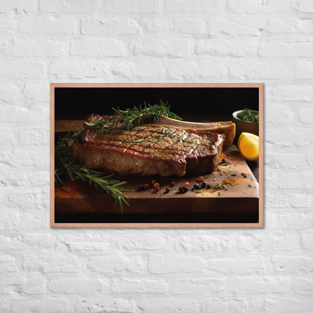 T-Bone Steak on a Wooden Board Framed poster 🤤 from Yumify.AI