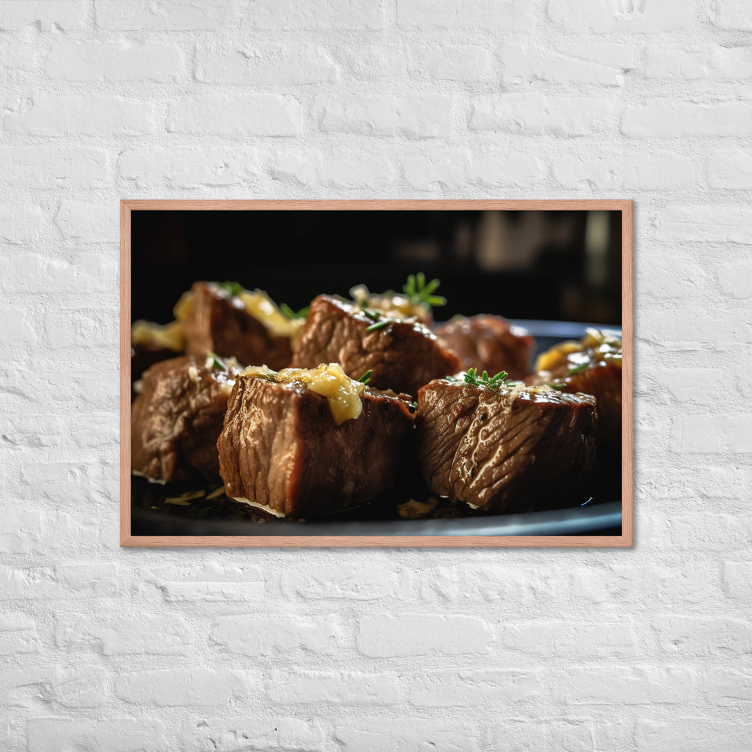 Sirloin Steak Bites with Garlic Butter Framed poster 🤤 from Yumify.AI