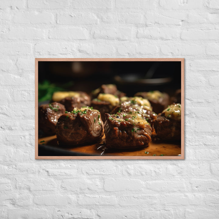 Sirloin Steak Bites with Garlic Butter Framed poster 🤤 from Yumify.AI