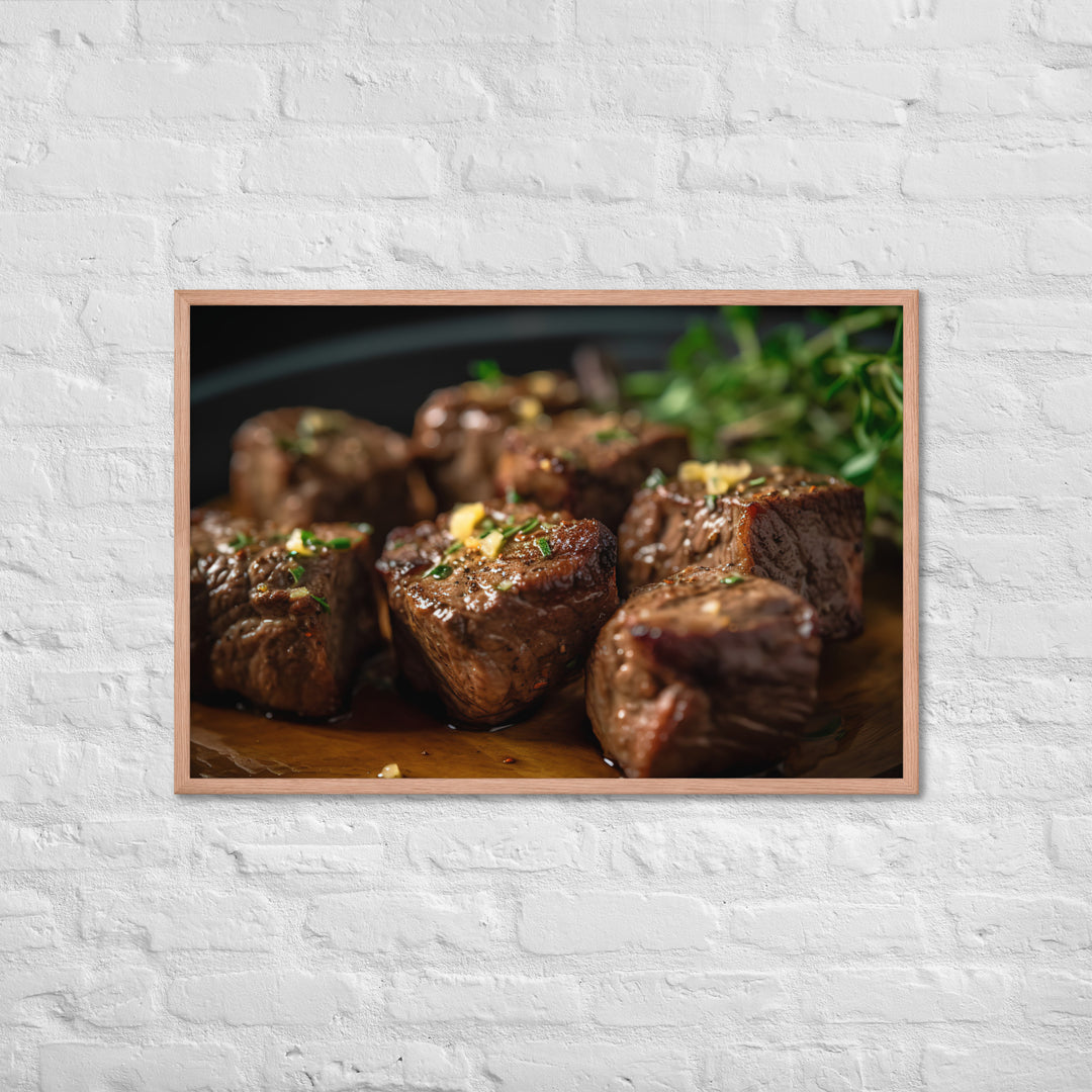 Sirloin Steak Bites with Garlic Butter Framed poster 🤤 from Yumify.AI