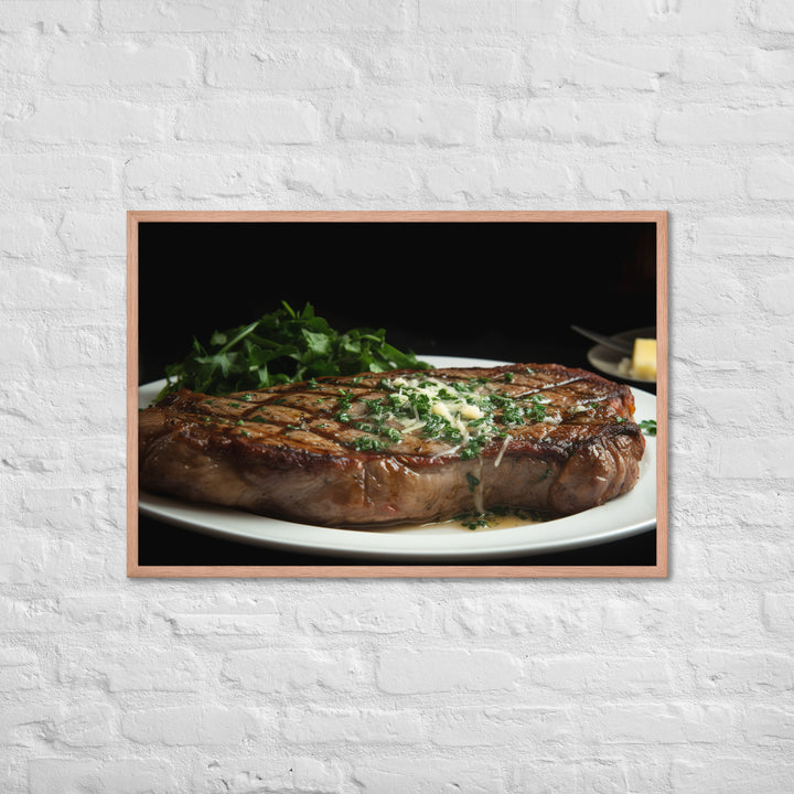 New York Strip Steak with Garlic Butter and Herbs Framed poster 🤤 from Yumify.AI