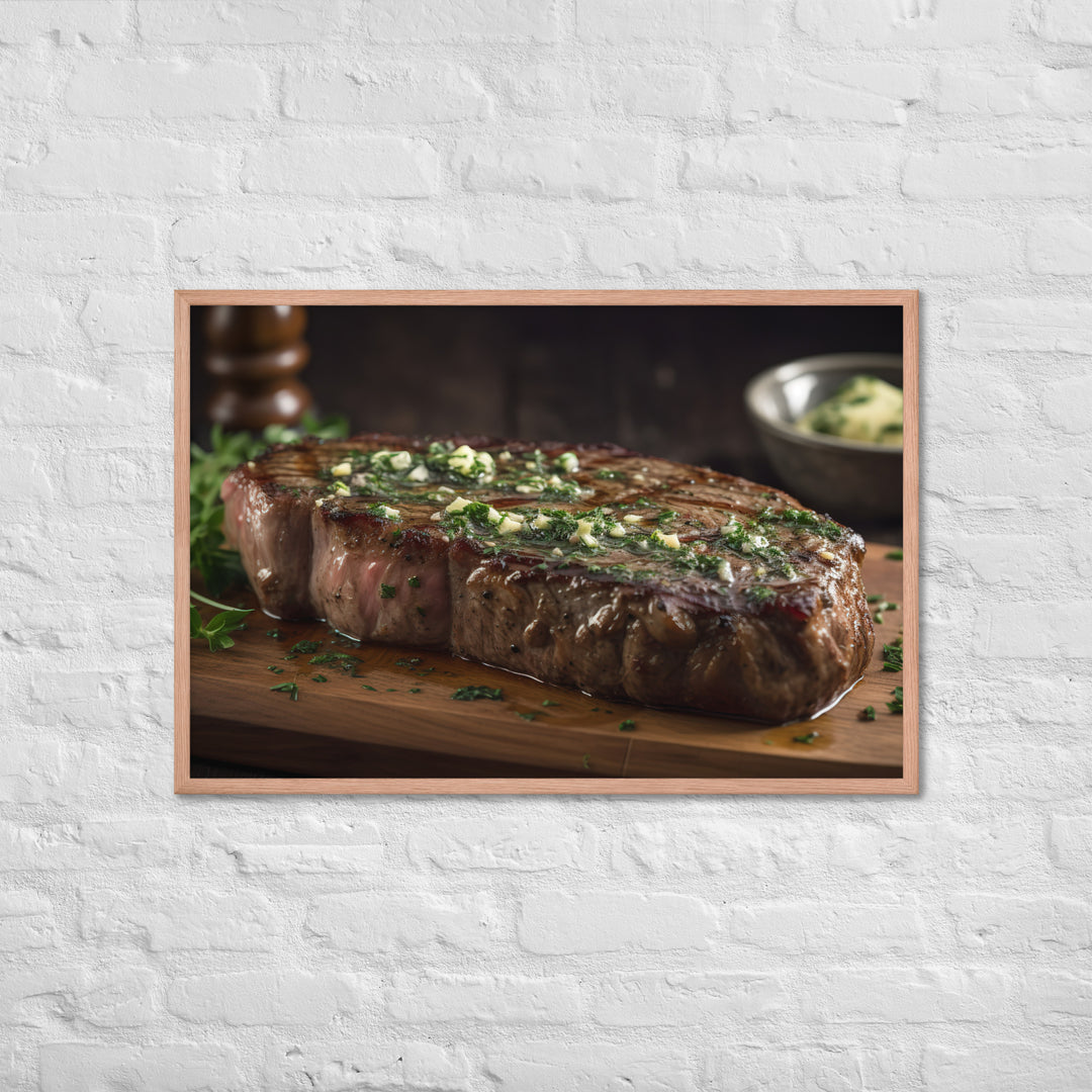 New York Strip Steak with Garlic Butter and Herbs Framed poster 🤤 from Yumify.AI