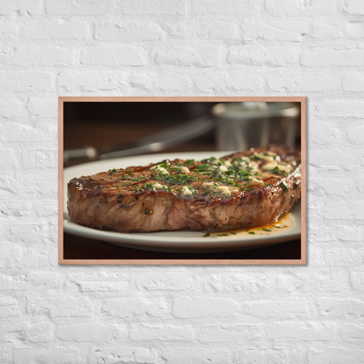 New York Strip Steak with Garlic Butter and Herbs Framed poster 🤤 from Yumify.AI