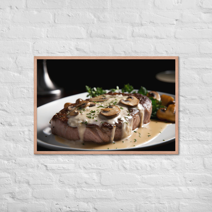 New York Strip Steak with Creamy Mushroom Sauce Framed poster 🤤 from Yumify.AI