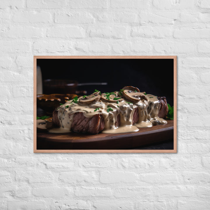 New York Strip Steak with Creamy Mushroom Sauce Framed poster 🤤 from Yumify.AI