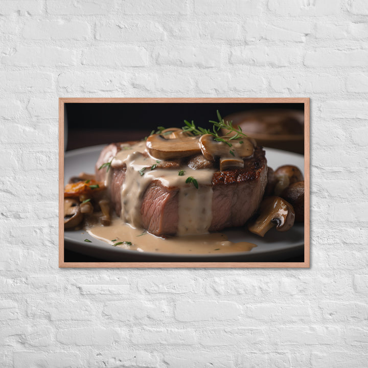 New York Strip Steak with Creamy Mushroom Sauce Framed poster 🤤 from Yumify.AI