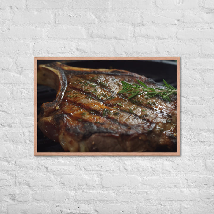 Juicy T-Bone Steak on a Sizzling Grill Framed poster 🤤 from Yumify.AI