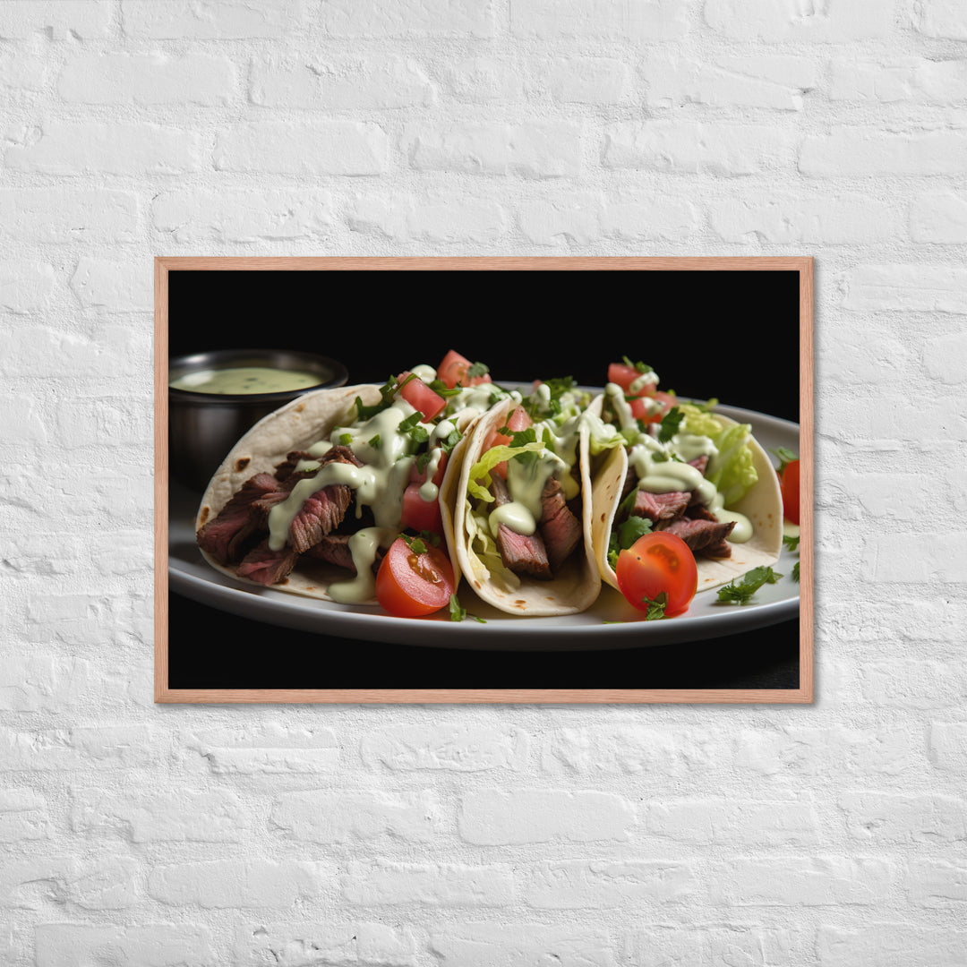 Hanger Steak Tacos with Cilantro Lime Sauce Framed poster 🤤 from Yumify.AI