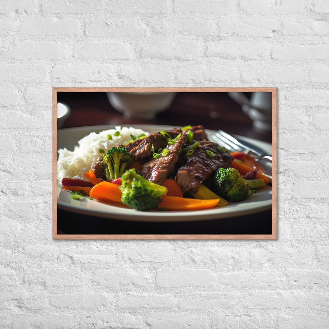 Hanger Steak Stir Fry with Mixed Vegetables Framed poster 🤤 from Yumify.AI