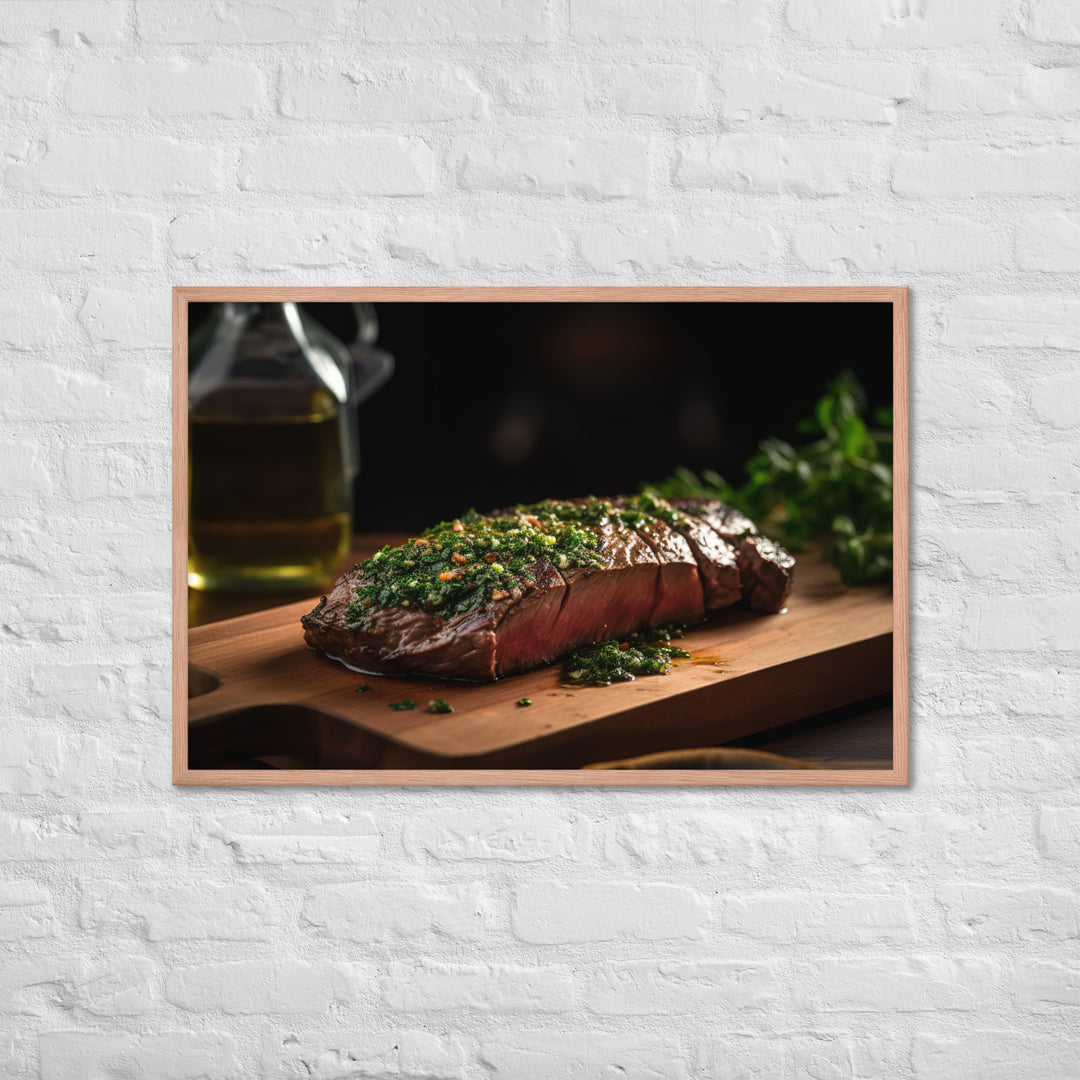 Grilled Flank Steak with Chimichurri Sauce Framed poster 🤤 from Yumify.AI