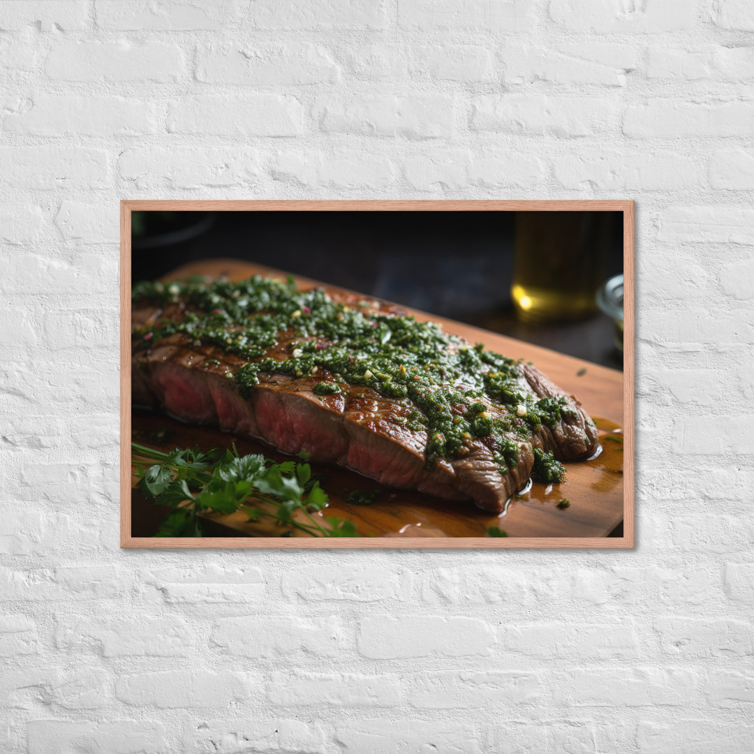 Grilled Flank Steak with Chimichurri Sauce Framed poster 🤤 from Yumify.AI