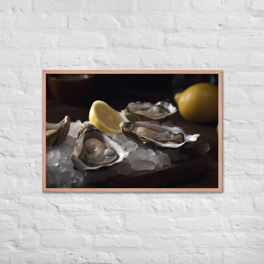 Succulent Eastern Oysters on Ice Framed poster 🤤 from Yumify.AI