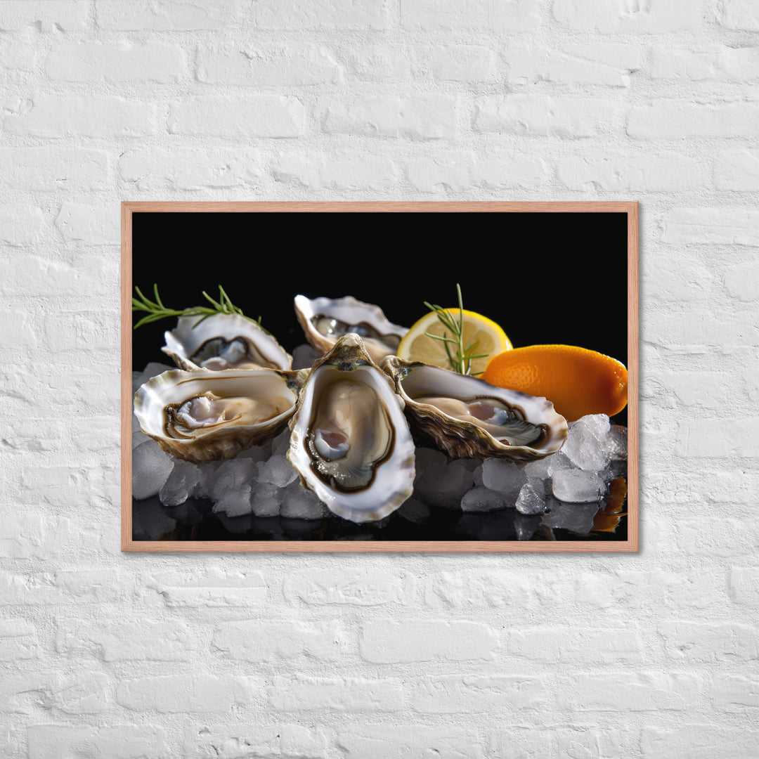 Succulent Eastern Oysters on Ice Framed poster 🤤 from Yumify.AI