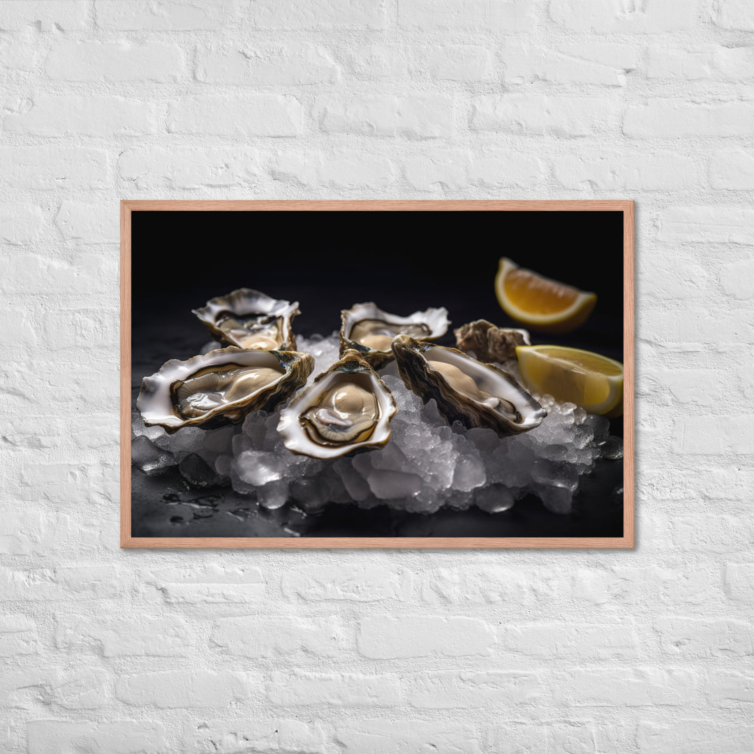 Succulent Eastern Oysters on Ice Framed poster 🤤 from Yumify.AI