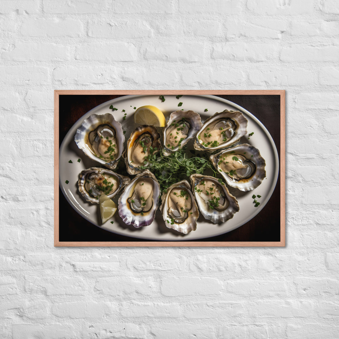 Grilled Wellfleet Oysters with Garlic Butter Framed poster 🤤 from Yumify.AI