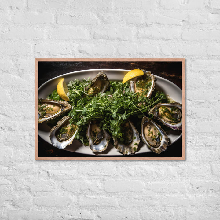 Grilled Wellfleet Oysters with Garlic Butter Framed poster 🤤 from Yumify.AI