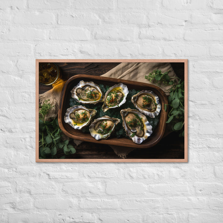 Grilled Olympia Oysters with Herb Butter Framed poster 🤤 from Yumify.AI